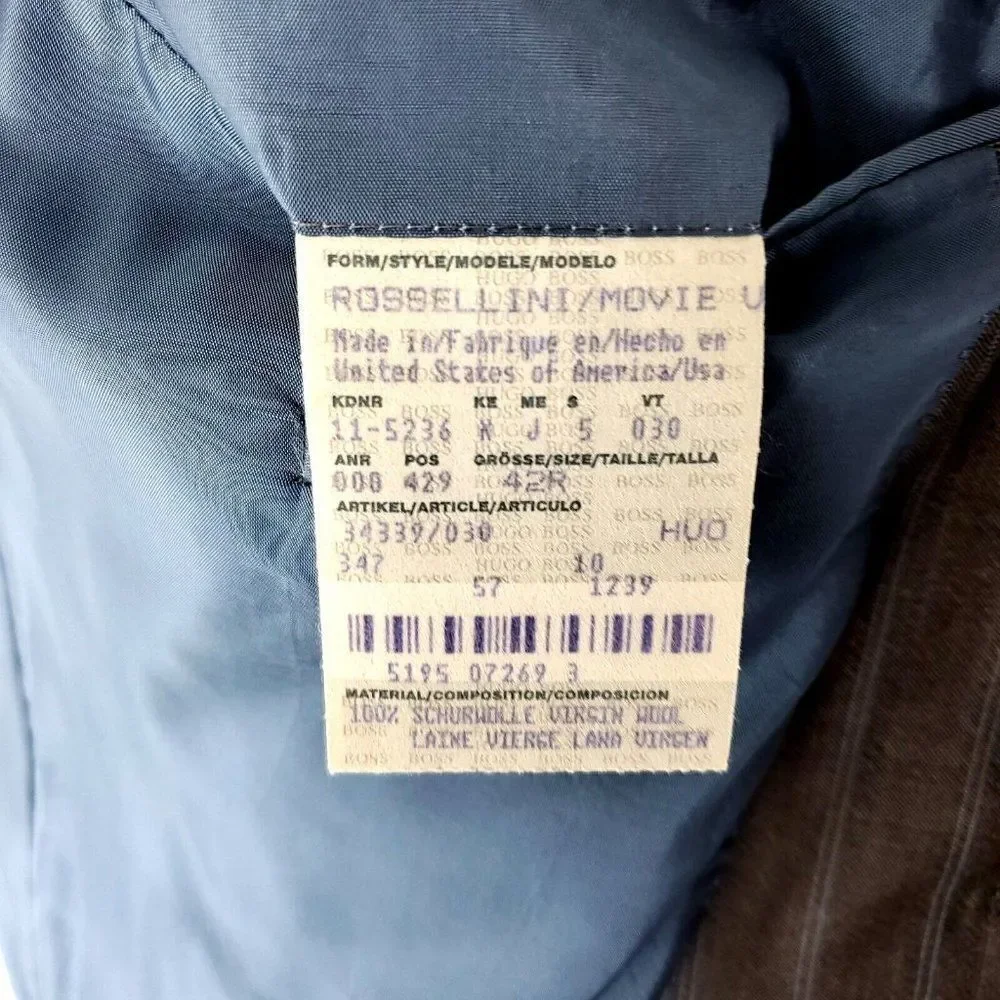 Hugo Boss Rosselini Virgin Wool 3 Button Suit Jacket 42R Beige Birdseye‎ Striped